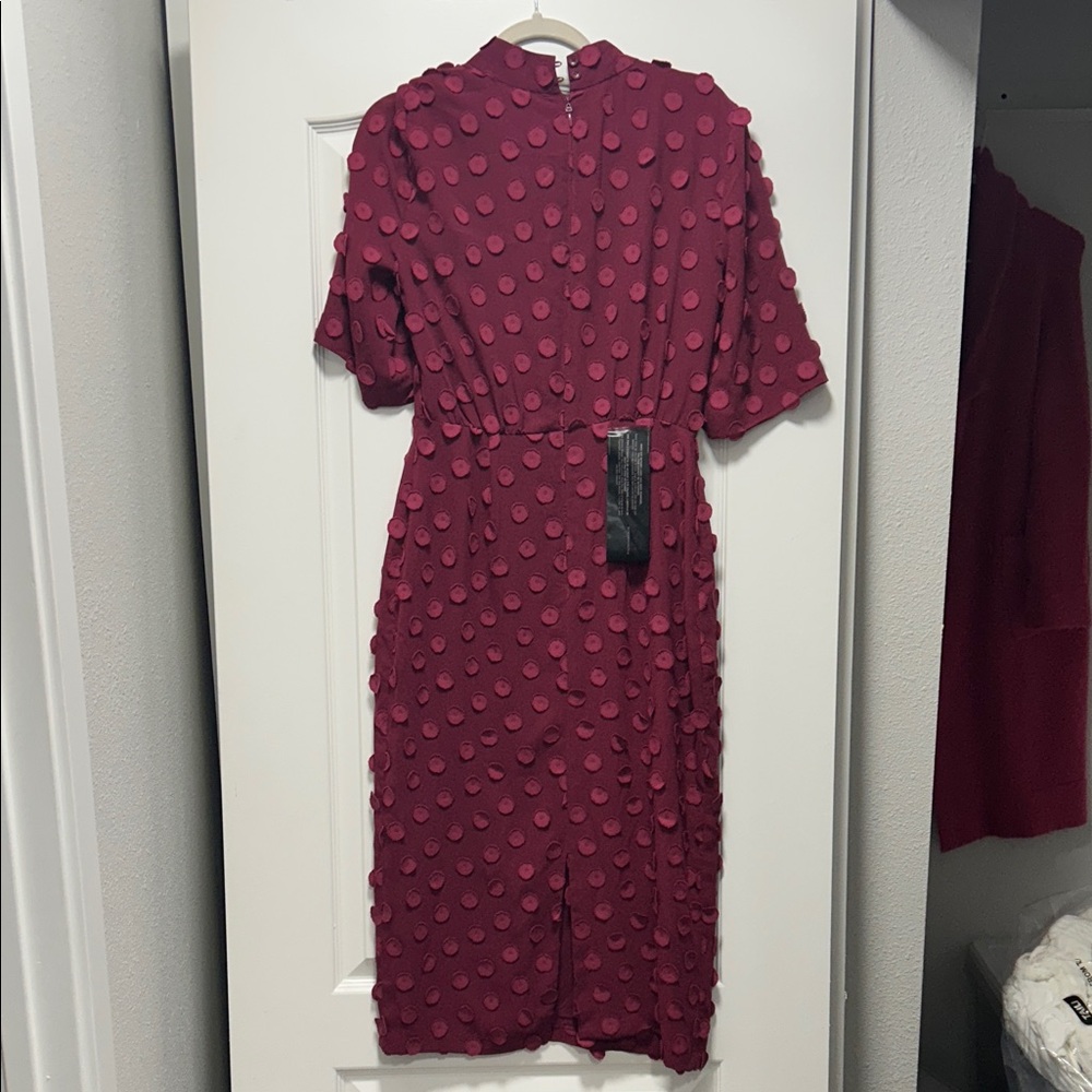 BCBGMaxAzria Burgundy Textured Long Sleeve Dress - Picture 2 of 6